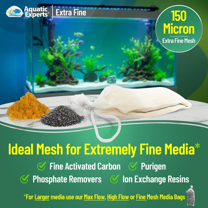 Aquatic Experts Extra Fine Aquarium Media Bag, Durable Drawstring Bags for Fish Tank Filters, 150 Micron Mesh (Extra Fine, 3"x 8" - 4 Pack) - Image 3